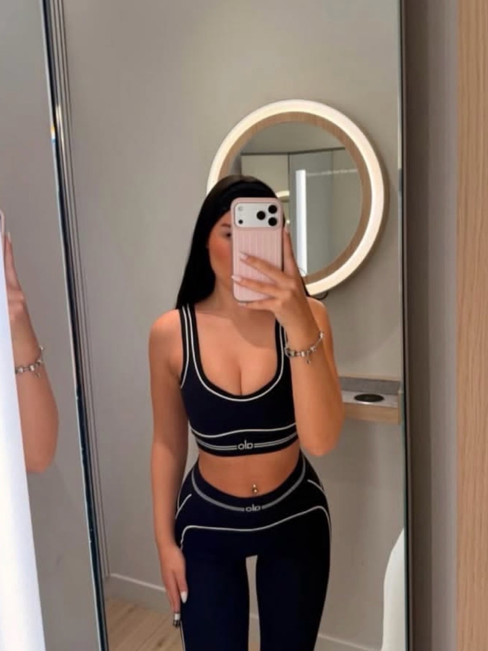 ALO Yoga Black Crop Top with White Piping